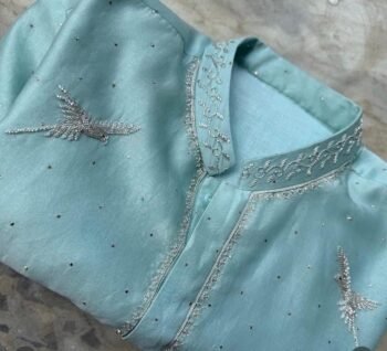 pure silk blue mens kurta/mens kurta set/blue  mens kurta/mirror embroidered kurta/Indian mens wear/hand embroidered kurta/groom wedding out