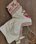 Hand Embroidered Silk Saree Blouse: Cream Zardosi Maggam Work