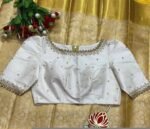 Cream Silk Saree Blouse: Hand Embroidered Zardosi, Boat Neck