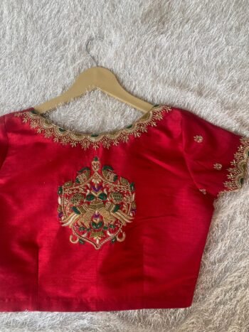 pure silk hand embroidery blouse/saree maggam red blouse/raw silk zardosi blouse/hand embroidered blouse/ready made blouse zardosi/red blous