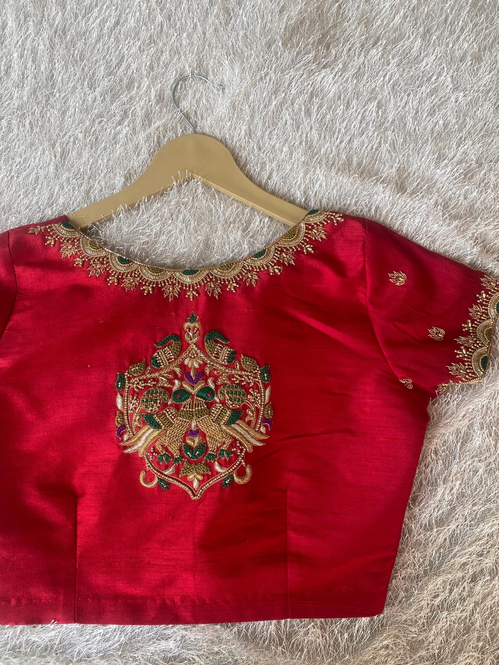 pure silk hand embroidery blouse/saree maggam red blouse/raw silk zardosi blouse/hand embroidered blouse/ready made blouse zardosi/red blous