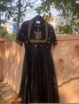 Hand Embroidered Black Anarkali Suit: Silk Chanderi Dress with Dupatta