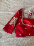 Red Silk Saree Blouse: Hand Embroidered Zardosi Maggam Work