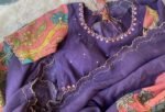 Hand-Painted Kalamkari Silk Saree: Purple Embroidered Blouse