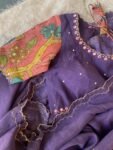 Hand-Painted Kalamkari Silk Saree: Purple Embroidered Blouse