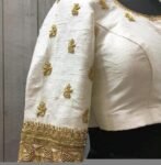 Cream Raw Silk Blouse: Hand Embroidered Zardosi Maggam Work