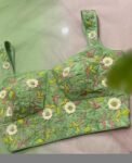 Hand Embroidered Lehenga Set: Green Crop Top, Ombre Skirt