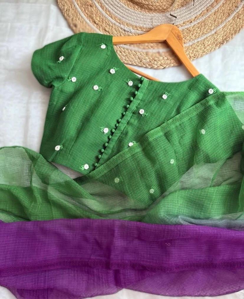 Ombre Kota Cotton Saree: Pink Orange with Embroidered Blouse,mix and match saree,pink saree blouse set,summer saree , light saree,dual shade