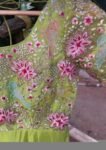 Hand Embroidered Green Anarkali Dress with Dupatta: Silk Chanderi Suit Set