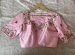 Hand Embroidered Silk Blouse: Peach Zardosi Saree Top