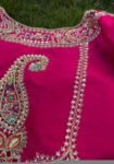 Hand Embroidered Silk Saree Blouse: Pink Zardosi Maggam Work