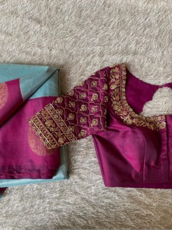 Hand Embroidered Pure Silk Blouse: Purple Zardosi Maggam Work