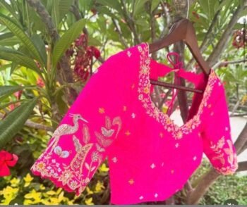 Pink Silk Saree Blouse: Hand Embroidered Zardosi Crop Top