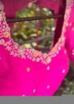Pink Silk Saree Blouse: Hand Embroidered Zardosi Crop Top