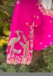 Pink Silk Saree Blouse: Hand Embroidered Zardosi Crop Top