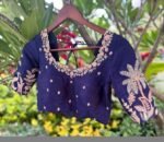 Blue Silk Hand Embroidered Blouse: Zardosi Maggam Work