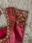 Hand Embroidered Zardosi Blouse: Red Raw Silk Maggam Blouse
