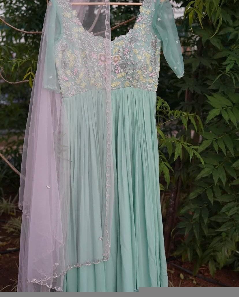 Blue Hand Embroidered Anarkali Suit with Dupatta