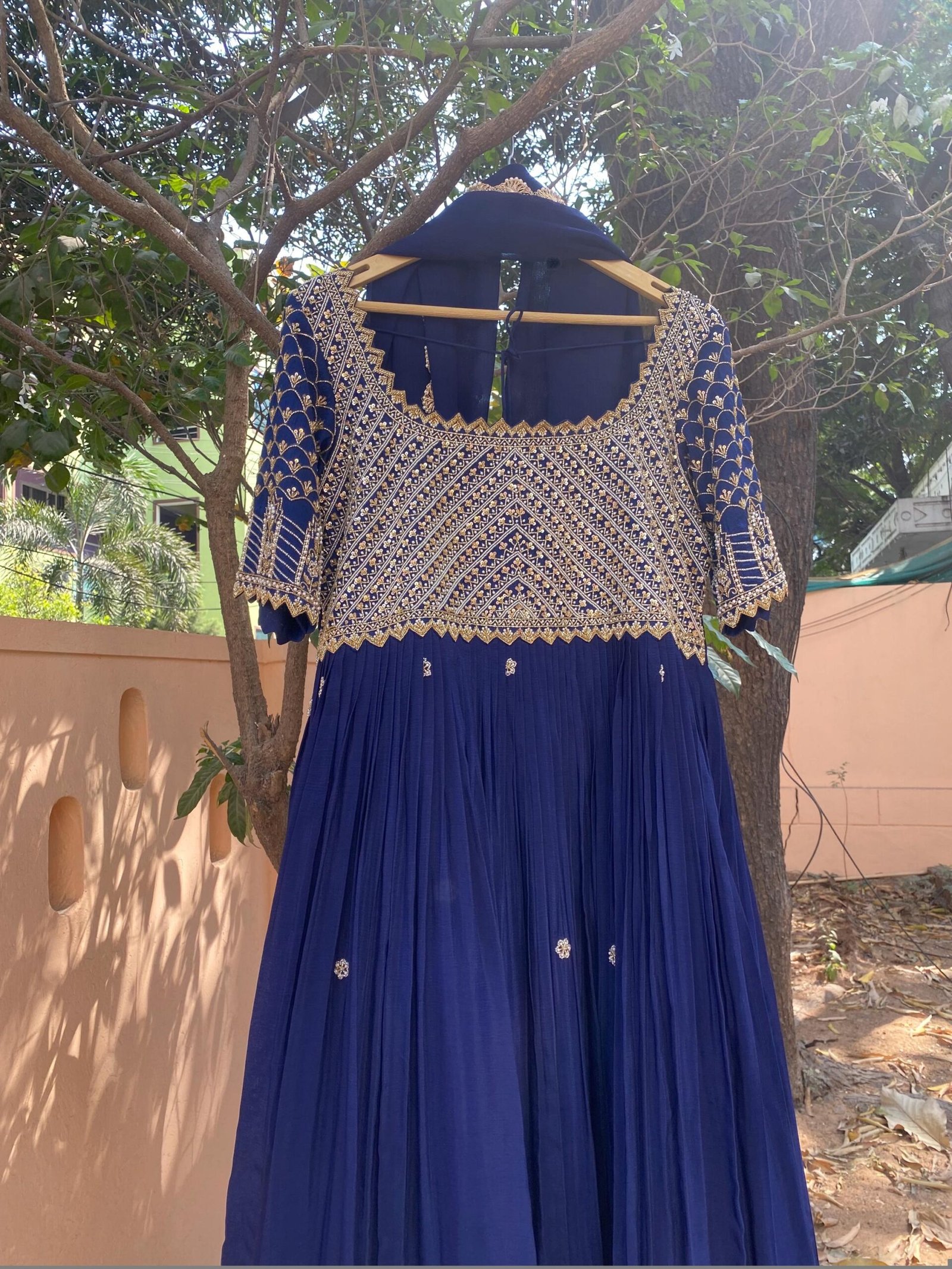 Blue Hand-Embroidered Anarkali Suit with Dupatta