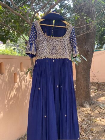 Blue Hand-Embroidered Anarkali Suit with Dupatta