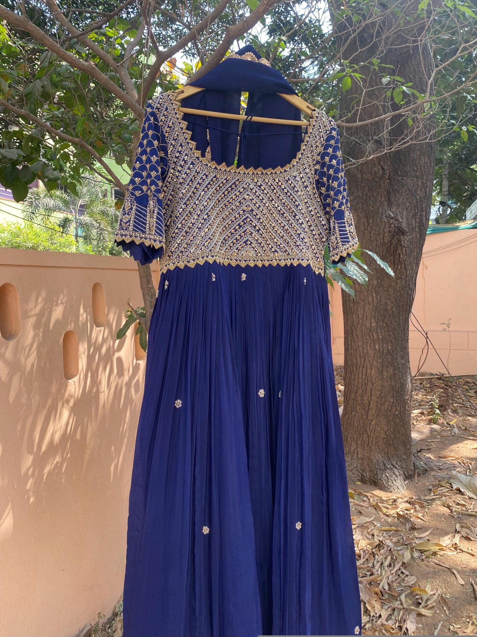 Blue Hand-Embroidered Anarkali Suit with Dupatta