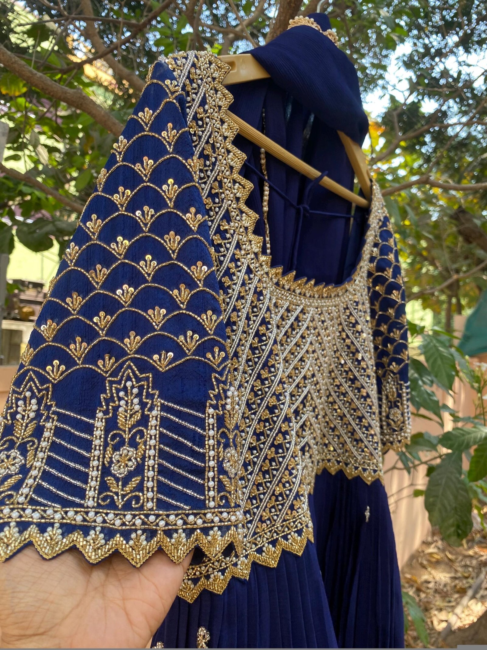 Blue Hand-Embroidered Anarkali Suit with Dupatta