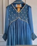 Hand Embroidered Anarkali Kurta Set: Light Blue Silk Dupatta