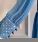 Hand Embroidered Anarkali Kurta Set: Light Blue Silk Dupatta