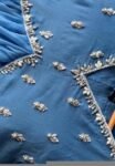 Hand Embroidered Anarkali Kurta Set: Light Blue Silk Dupatta