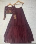 Sequin Embroidered Lehenga Set/ Brown Silk Crop Top Skirt/brown crop top lehenga,full sleeve crop top skirt set,Indian lehenga set,teens USA