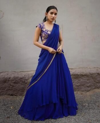 Women’s lehenga Set/blue crop top lehenga set/Indian dual tone crop top skirt wedding half saree/royal blue lehenga skirt with dupatta