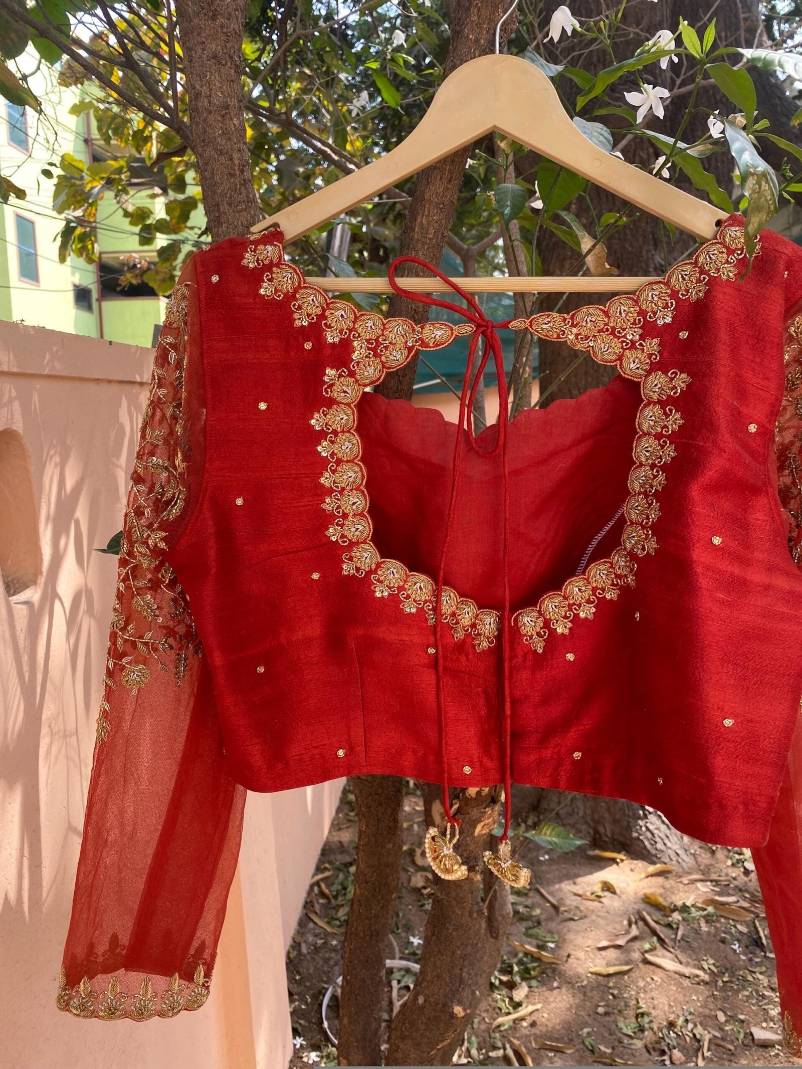 Rust orange hand embroidery blouse/saree maggam blouse/pure silk zardosi blouse/red embroidered blouse/orange red maggam full sleeve blouse