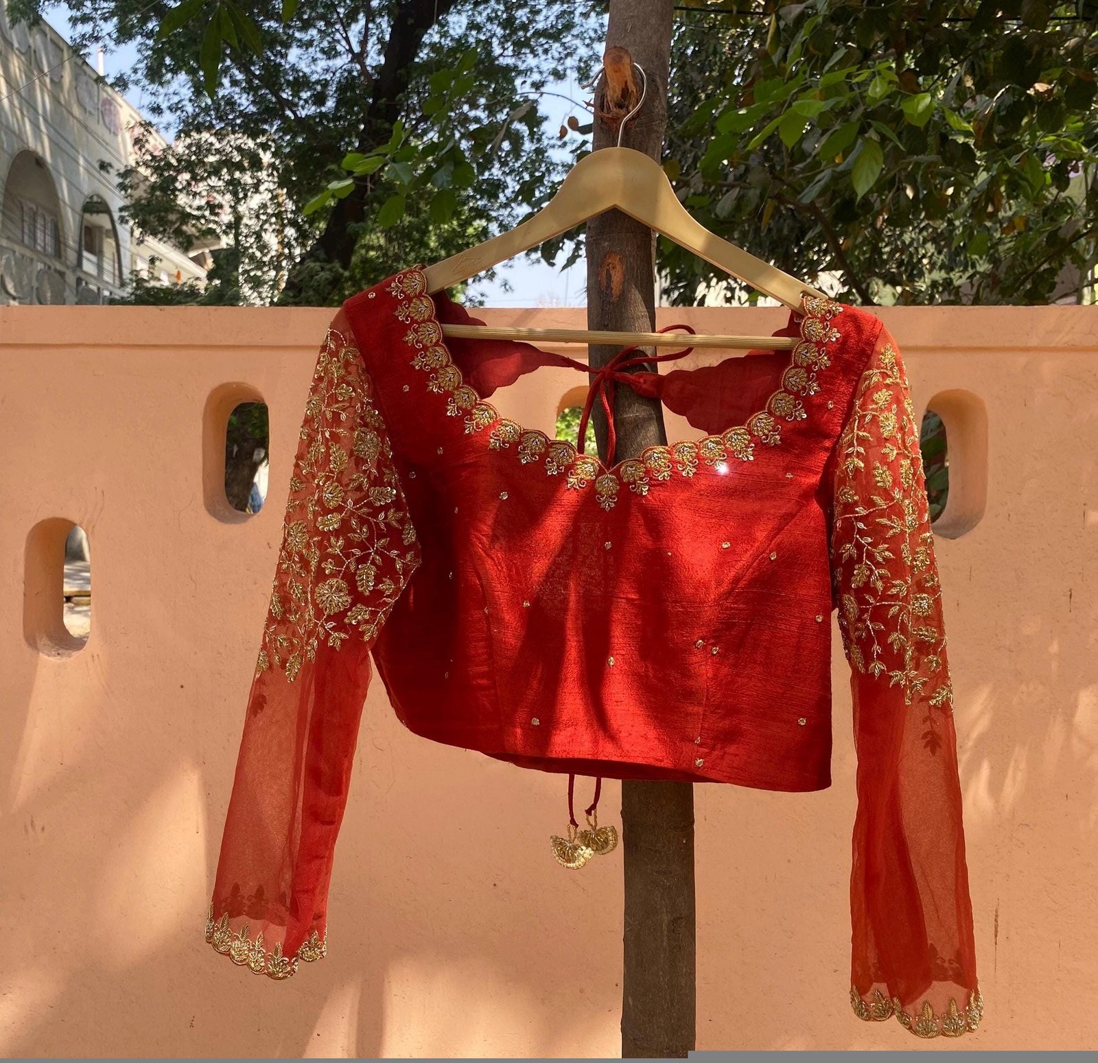 Rust orange hand embroidery blouse/saree maggam blouse/pure silk zardosi blouse/red embroidered blouse/orange red maggam full sleeve blouse