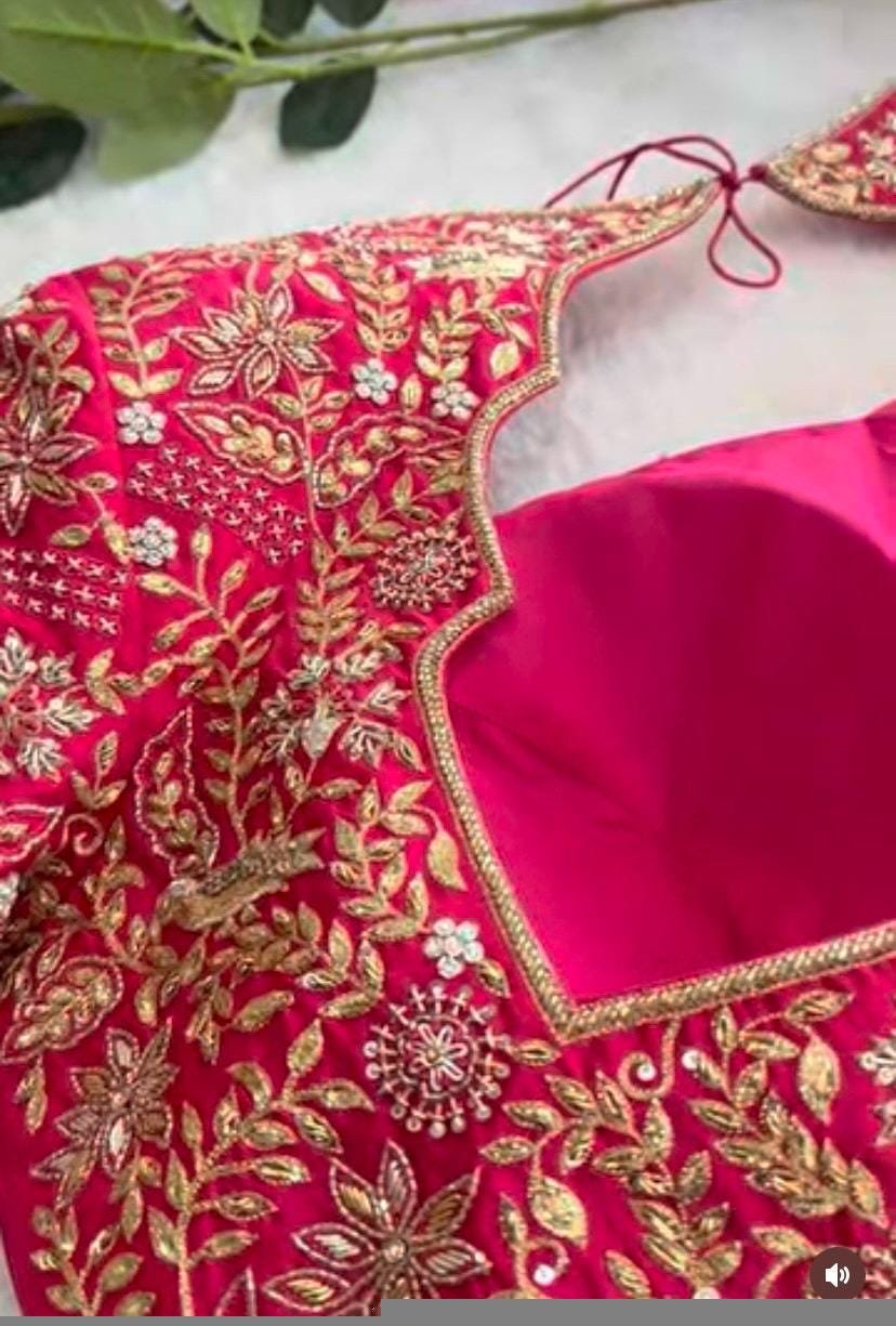 pure silk hand embroidery bridal blouse/maggam blouse/pink bridal work blouse/pink hand embroidered blouse/heavy embroidery wedding blouse