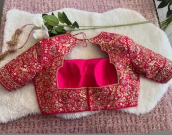 pure silk hand embroidery bridal blouse/maggam blouse/pink bridal work blouse/pink hand embroidered blouse/heavy embroidery wedding blouse