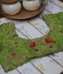 Green Silk Bridal Blouse: Hand Embroidered Zardosi Maggam Work