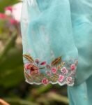 Blue Organza Silk Saree: Hand-Embroidered Blouse & Border