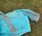 Blue Organza Silk Saree: Hand-Embroidered Blouse & Border