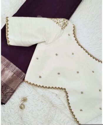 pure silk hand embroidery blouse/cream saree maggam blouse/raw silk zardosi blouse/hand embroidered blouse/cream ready made blouse zardosi
