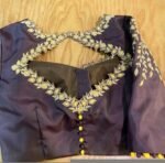 Hand Embroidered Silk Saree Blouse: Black Zardosi Maggam, Elbow Sleeve