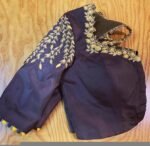 Hand Embroidered Silk Saree Blouse: Black Zardosi Maggam, Elbow Sleeve