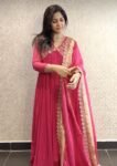 Pink Chinon Silk Anarkali Suit: Embroidered Indian Dress with Paithani Dupatta