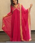 Pink Chinon Silk Anarkali Suit: Embroidered Indian Dress with Paithani Dupatta