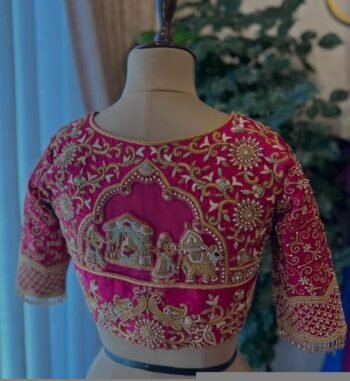 pure silk hand embroidery bridal blouse/maggam blouse/pink bridal work blouse/pink hand embroidered blouse/heavy embroidery wedding blouse
