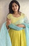 Hand Embroidered Yellow Anarkali Gown with Scallop Dupatta