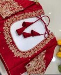 Pure Silk Hand Embroidered Saree Blouse: Red Zardosi Maggam Blouse