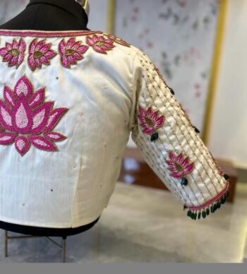 Hand Embroidered Silk Blouse: Cream Zardosi Maggam Work