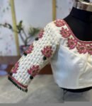 Hand Embroidered Silk Blouse: Cream Zardosi Maggam Work