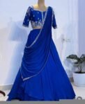 Royal Blue Lehenga Set: Embroidered Crop Top, Georgette Skirt & Dupatta