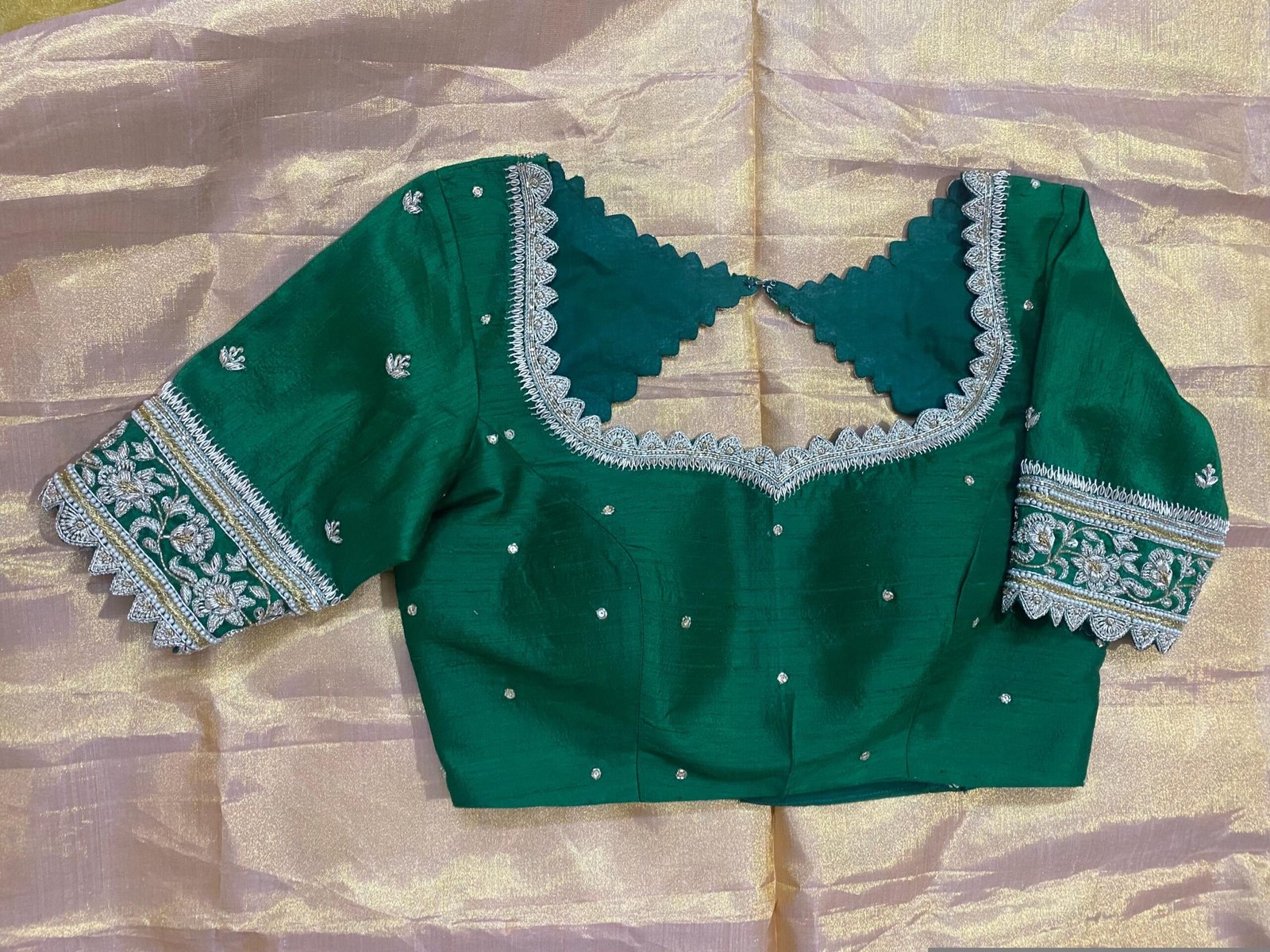 pure silk hand embroidery blouse/saree maggam blouse/green zardosi blouse/hand embroidered moderblouse/green ready made blouse zardosi usa